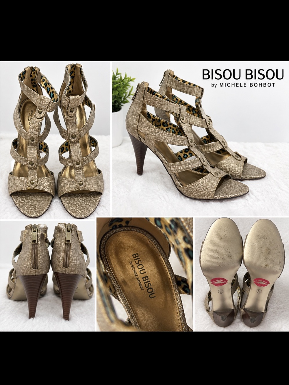 Bisou Bisou Michele Bohbot Women’s Metallic Gold Bronze Strappy Heels No Size